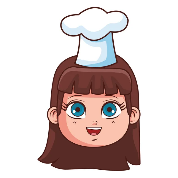 Carino Chef Ragazza Faccia Cartoni Animati Vettore Illustrazione Grafica Design — Vettoriale Stock