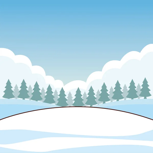 Snö Fältet Landskap Tecknade Vektor Illustration Grafisk Design — Stock vektor