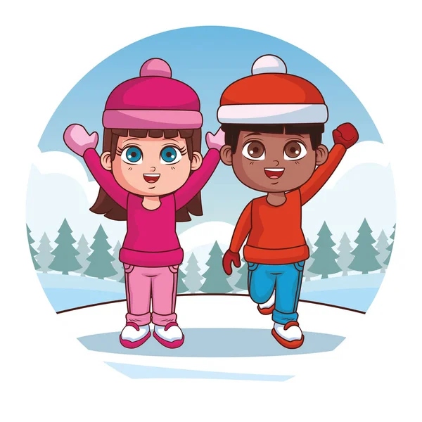 可爱的冬季儿童卡通矢量插图图形设计 — 图库矢量图片