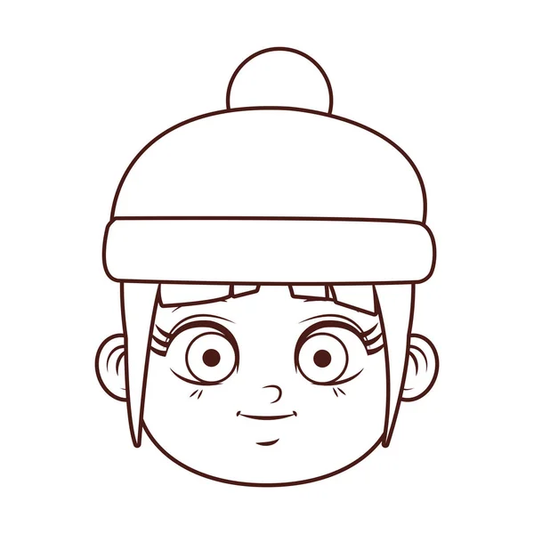 Cute Winter Girl Face Cartoon Vector Illustration Graphic Design — Stock Vector