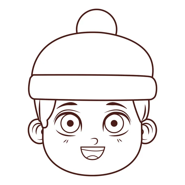 Roztomilé Zimní Boy Tvář Kreslené Vektorové Ilustrace Grafický Design — Stockový vektor