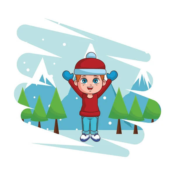 可爱的冬季男孩卡通矢量插图图形设计 — 图库矢量图片