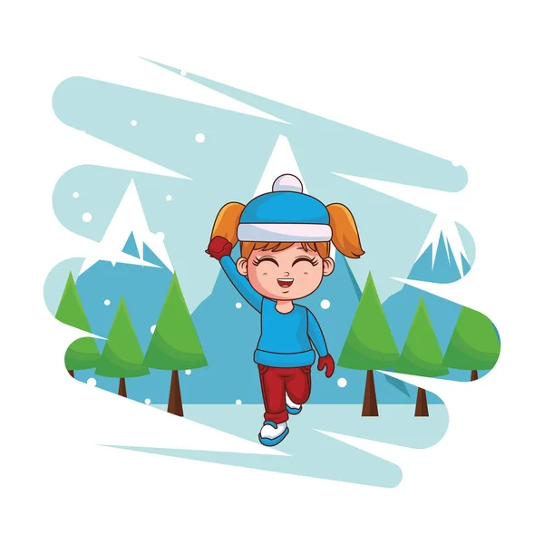 可爱的冬季女孩卡通矢量插图图形设计 — 图库矢量图片