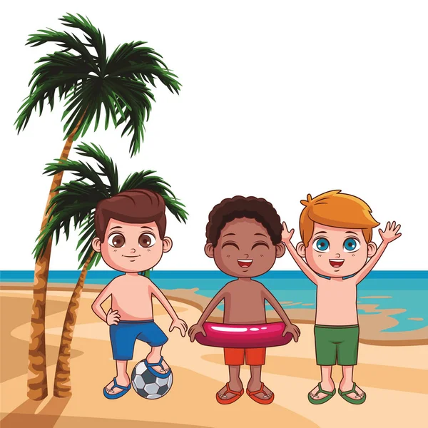 Summer Kids Beach Cartoons Sunny Day Vector Illustration Graphic Design — Stock Vector