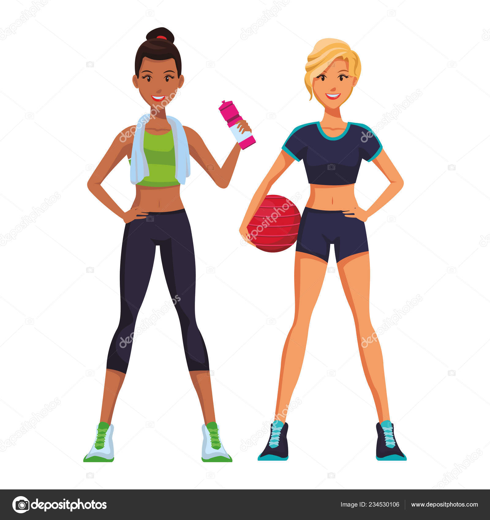 Fitness Women Cartoon Sport Elements Vector Illustration Graphic Design  Stock Vector by ©jemastock 234530106