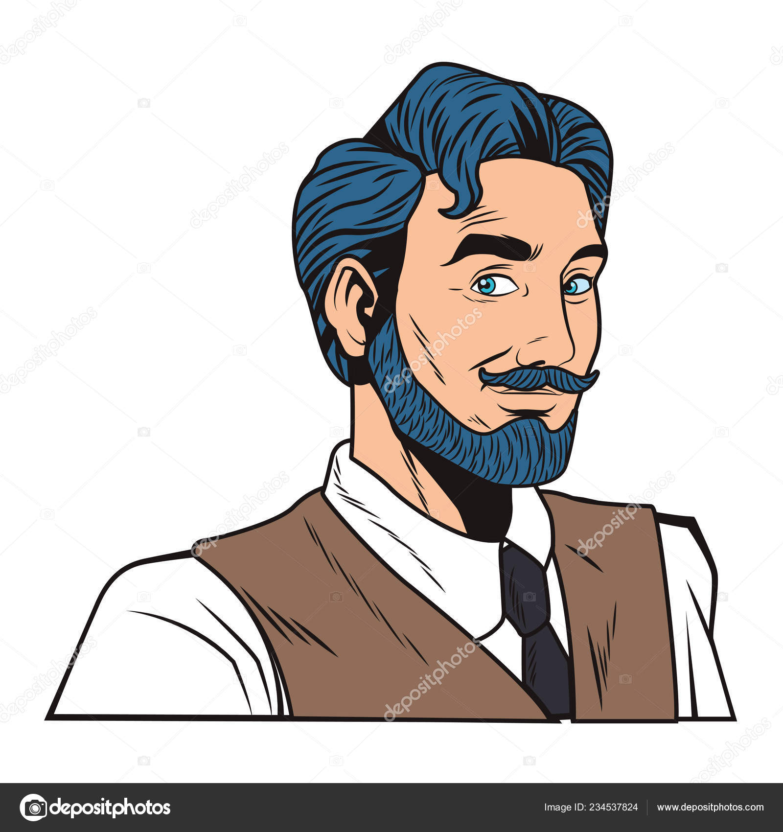 ポップアート男顔のひげ漫画ベクトル イラスト グラフィック デザイン ストックベクター ©jemastock 234537824, image size:1600x1700