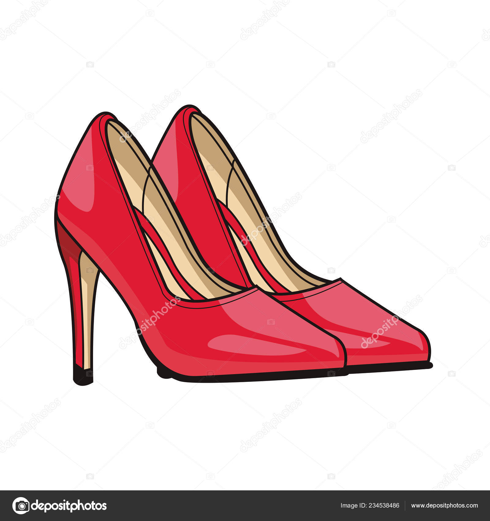 Pop Arte Vermelho Sapatos Salto Alto Desenho Animado Vetor