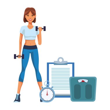 Fitness kadın spor öğeleri karikatür vektör çizim grafik tasarım ile
