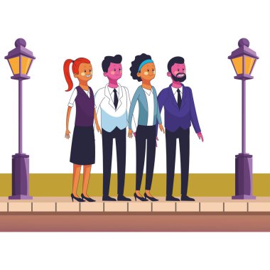 Grup arkadaşları karikatür vektör çizim grafik tasarım