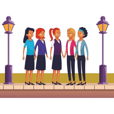 Grup arkadaşları karikatür vektör çizim grafik tasarım