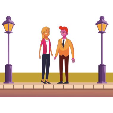 Genç çift çizgi film vektör çizim grafik tasarım