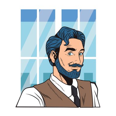 pop sanat adam yüz sakal karikatür pencere vektör çizim grafik tasarım üzerine