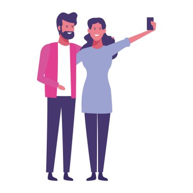 Çift selfie çizgi film vektör çizim grafik tasarım ile eğleniyor