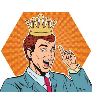 pop sanat adam yüz crown ve turuncu arka plan vektör çizim grafik tasarım ile şaşırttı