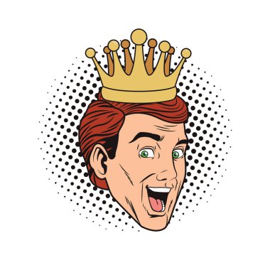 pop sanat adam yüz taç vektör çizim grafik tasarım ile şaşırttı