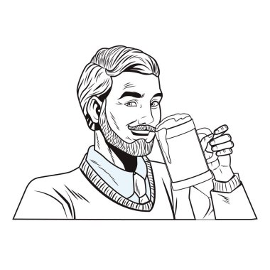 pop sanat adam yüz bira karikatür vektör çizim grafik tasarım içme sakallı