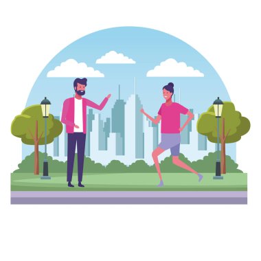 Genç arkadaşlar city park çizgi film vektör çizim grafik tasarım eğleniyor