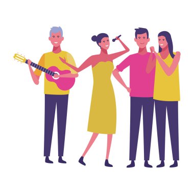 Gitar çalmak ve parti çizgi film üzerinde şarkı arkadaşlar resimde grafik tasarım vektör