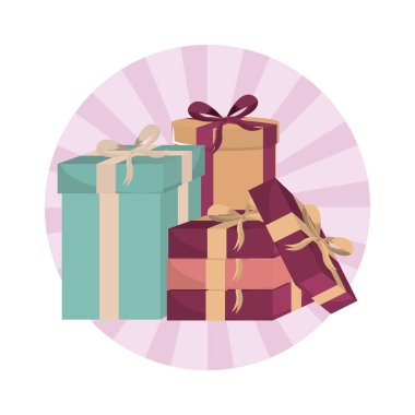 Düğün hediye kutuları mevcut çizgi film şeritli simge vektör çizim grafik tasarım vektör illüstrasyon grafik tasarım yuvarlak