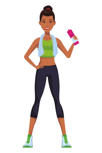 Fitness Frau Mit Wasserflasche Cartoon Vektor Illustration Grafik Design — Stockvektor