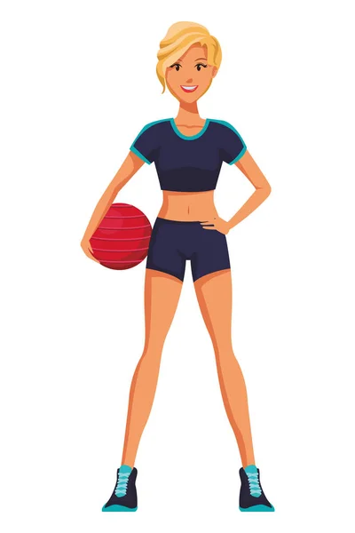 Mulher Fitness Com Bola Desenho Animado Vetor Ilustração Design Gráfico — Vetor de Stock