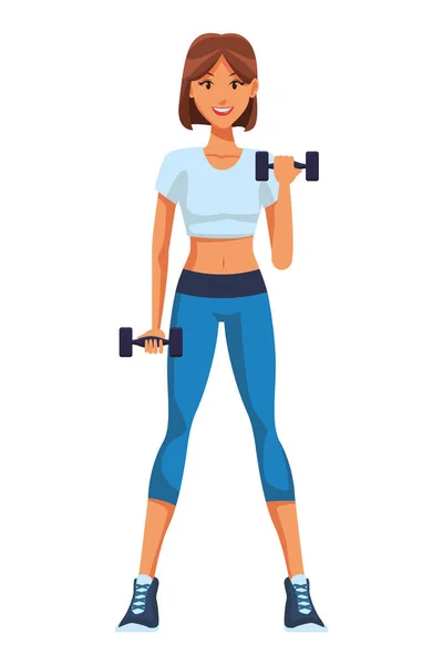 Fitness Femme Avec Haltères Dessin Animé Vecteur Illustration Conception Graphique — Image vectorielle