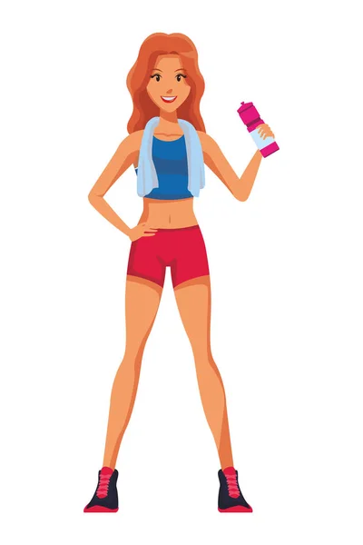 Fitness Frau Mit Wasserflasche Cartoon Vektor Illustration Grafik Design — Stockvektor