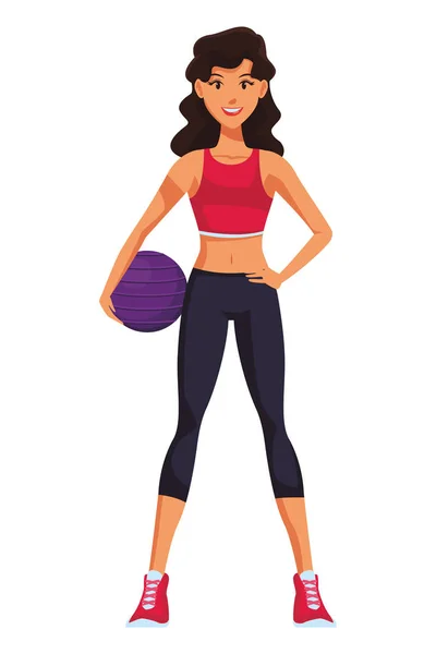 Fitness Frau Mit Ball Cartoon Vektor Illustration Grafik Design — Stockvektor