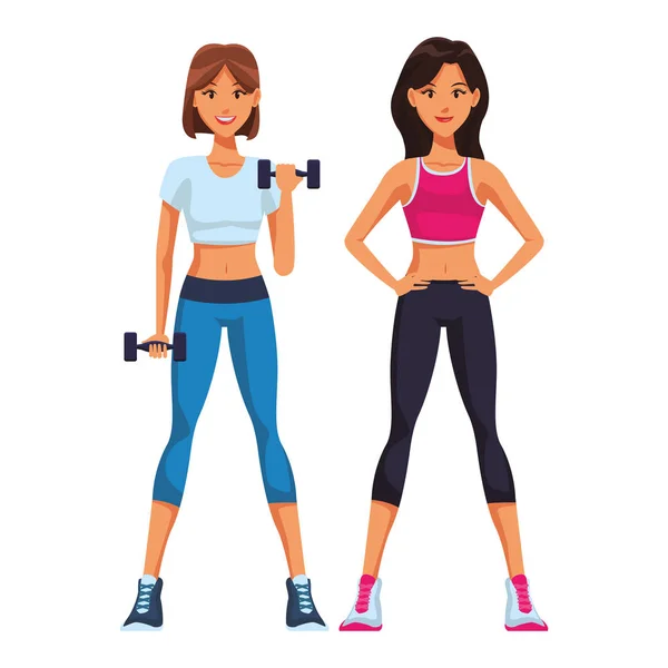 Fitness Frauen Cartoon Mit Sportelementen Vektor Illustration Grafik Design — Stockvektor