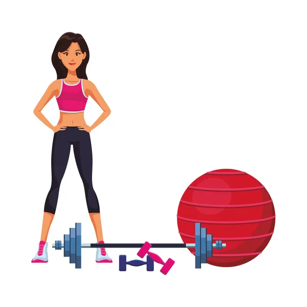 Fitness Frau Mit Sportelementen Cartoon Vektor Illustration Grafik Design — Stockvektor