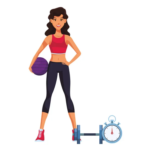 Fitness Frau Mit Sportelementen Cartoon Vektor Illustration Grafik Design — Stockvektor