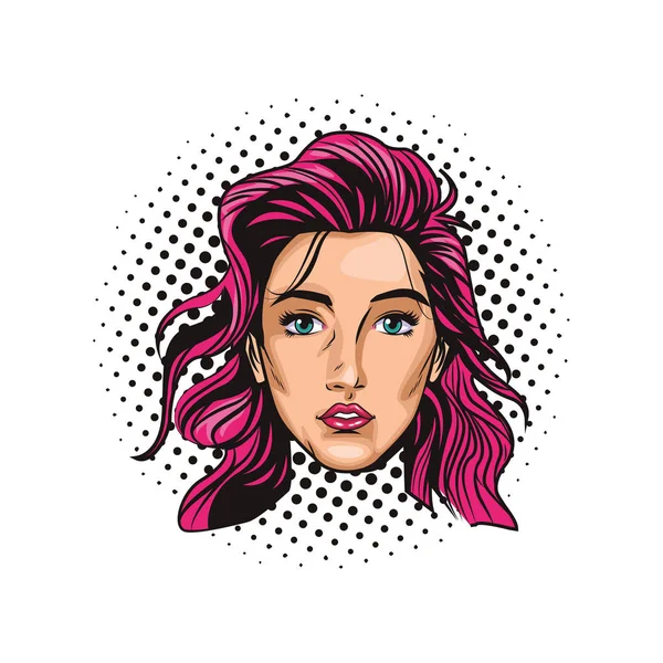 Pop Art Jeune Femme Rose Cheveux Dessin Animé Vectoriel Illustration — Image vectorielle