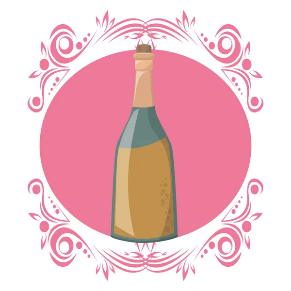 Bouteille Champagne Dessin Animé Sur Cadre Rond Vintage Vectoriel Illustration — Image vectorielle