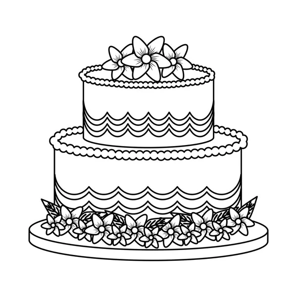 Çiçekler beyaz siyah vektör çizim grafik tasarım ile büyük pasta