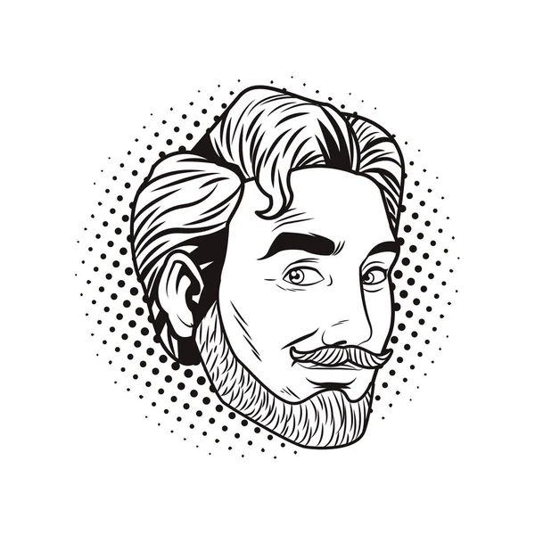 Pop Arte Cara Homem Com Barba Desenho Animado Vetor Ilustração — Vetor de Stock