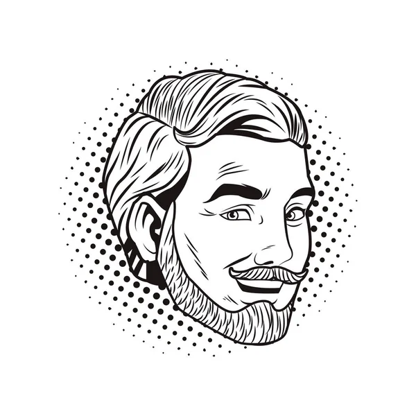 Pop Arte Cara Homem Com Barba Desenho Animado Vetor Ilustração — Vetor de Stock