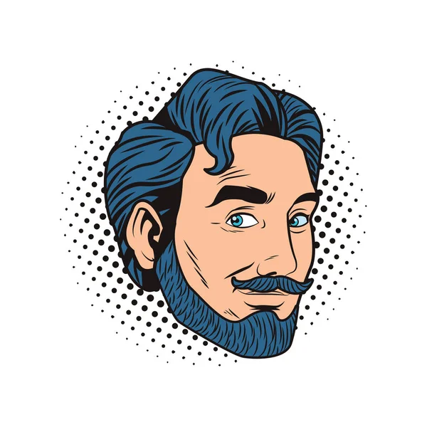 Pop Art Homme Visage Avec Barbe Dessin Animé Vectoriel Illustration — Image vectorielle