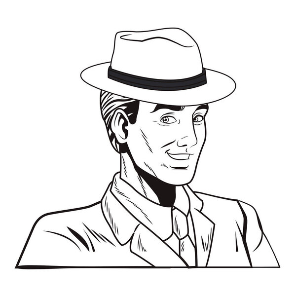 pop art man face with hat cartoon vector illustration graphic design