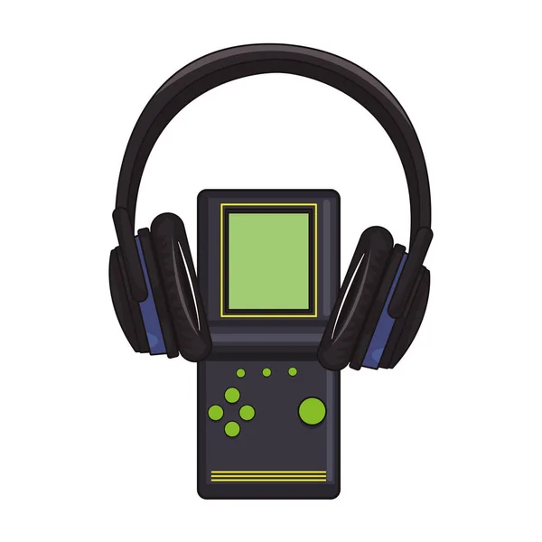 Cuffia Musicale Con Portatile Retro Console Videogame Cartone Animato Vettoriale — Vettoriale Stock