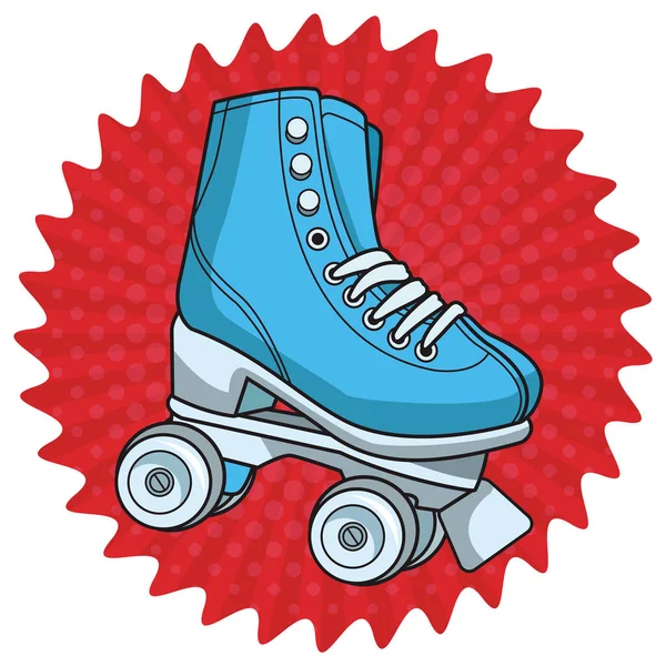 Pop Art Rétro Roller Skates Dessin Animé Sur Étiquette Ronde — Image vectorielle