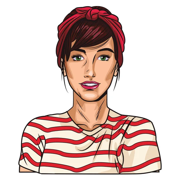 Pop Art Femme Avec Bandeau Dessin Animé Vecteur Illustration Graphisme — Image vectorielle