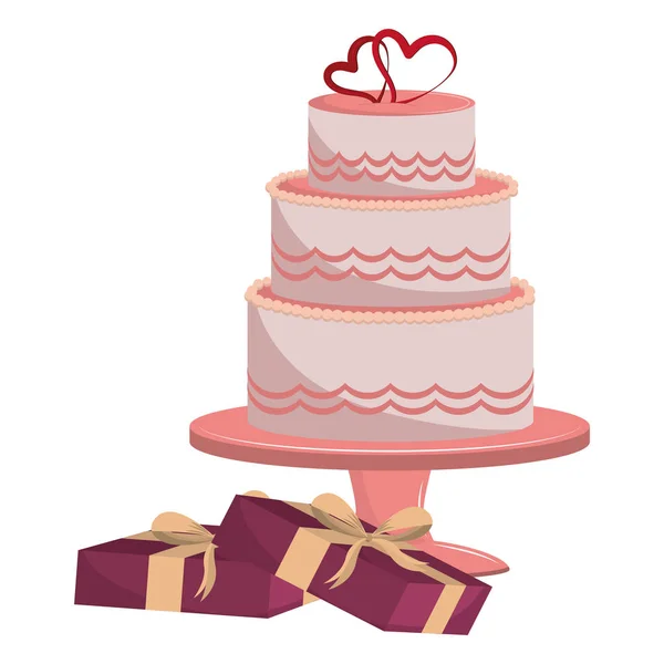 Wedding Cake Gift Boxes Cartoons Vector Illustration Graphic Design — Stock Vector