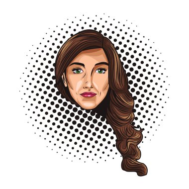 Pop art kadın karikatür noktalı arka plan vektör çizim grafik tasarım