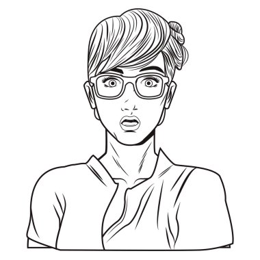 Pop art kadın gözlük karikatür siyah ve beyaz ile