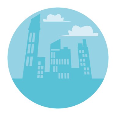 şehir manzarası yuvarlak simge karikatür vektör çizim grafik tasarım