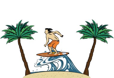 Yaz sörfçü adamla dalga çizgi film vektör çizim grafik tasarım masaya sörf