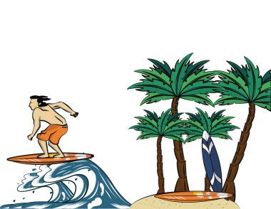 Yaz sörfçü adam sörf tablo dalga çizgi film vektör çizim grafik tasarım ile