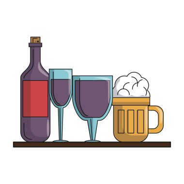 lezzetli şarap ve bira karikatür vektör çizim grafik tasarım