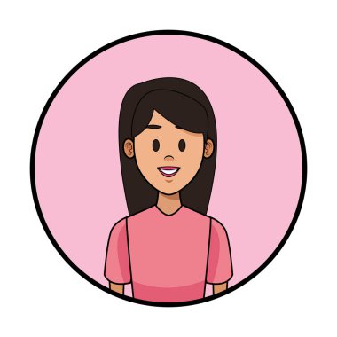 Kadın profili karikatür yuvarlak simge vektör çizim grafik tasarım