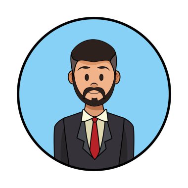 İşadamı sakal profil karikatür ile yuvarlak simge vektör çizim grafik tasarım